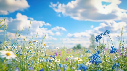 Fototapeta premium Beautiful field meadow flowers chamomile