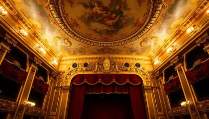 Obraz premium Opulent Gold Theater Interior with Painted Ceiling