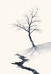 Winter Tree Stands Alone In Snowy Landscape