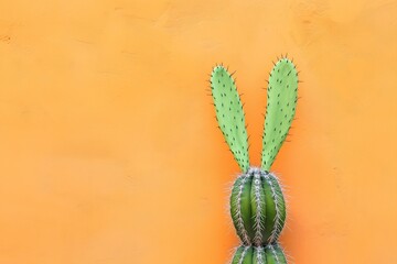 Rabbit cactus in front of orange wall