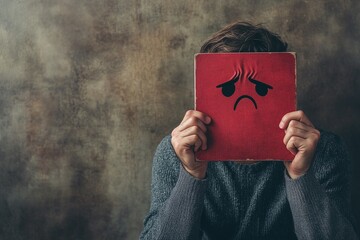 Person Hiding Behind Sad Face Mask. Depression concept
