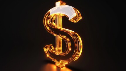 Illuminated Glass Dollar Sign: Symbol of Wealth and Finance