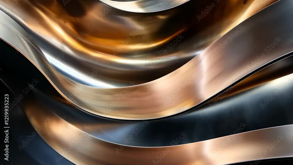 Poster wavy abstractions of metallic textures flowing through light and shadow in a mesmerizing dance of co