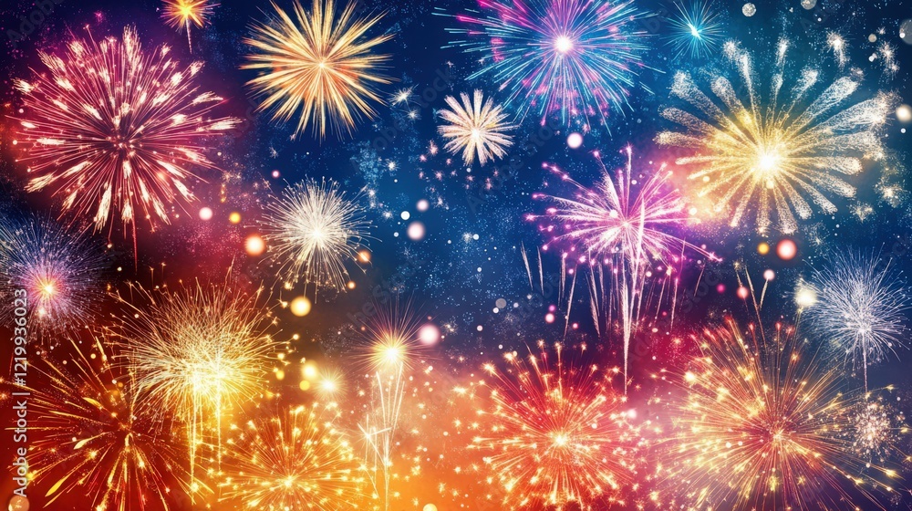 Wall mural A colorful fireworks display with many different colored fireworks