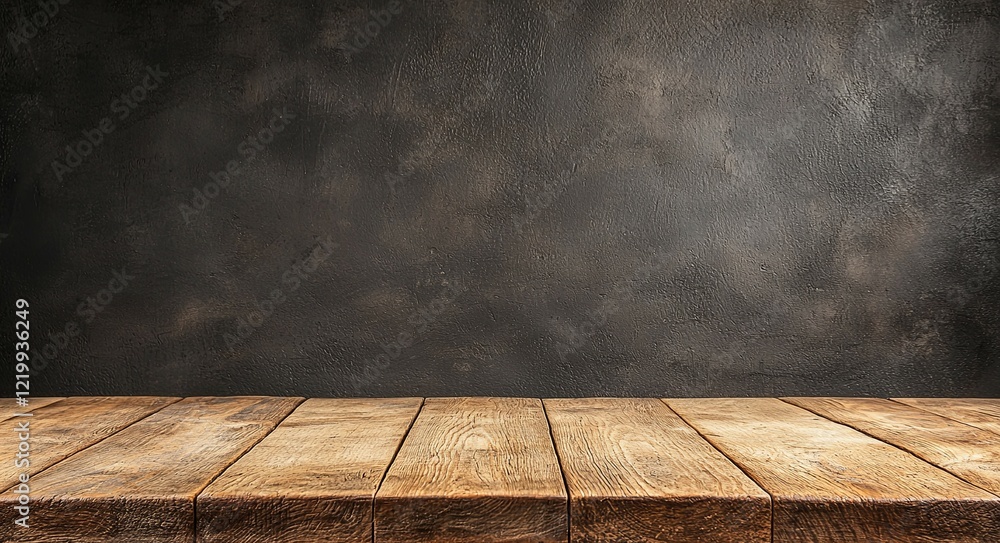 Poster empty wooden table top on dark grunge background for product display