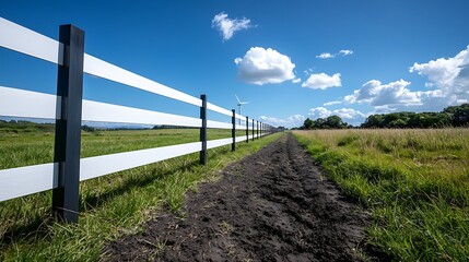 Fototapeta premium Serene Countryside Landscape with Fence and Path