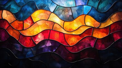Fototapeta premium Vibrant Stained Glass Seamless Pattern Art Nouveau Style Colorful Background Design