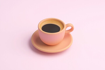 3d rendering cup of black coffee on pastel background, Selective focus hot espresso shot in cartoon style, 3d rendering cup of hot coffee.