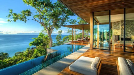 Fototapeta premium Luxury Tropical Villa with Infinity Pool and Ocean View