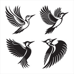 Obraz premium woodpecker silhouette set vector illustrations 