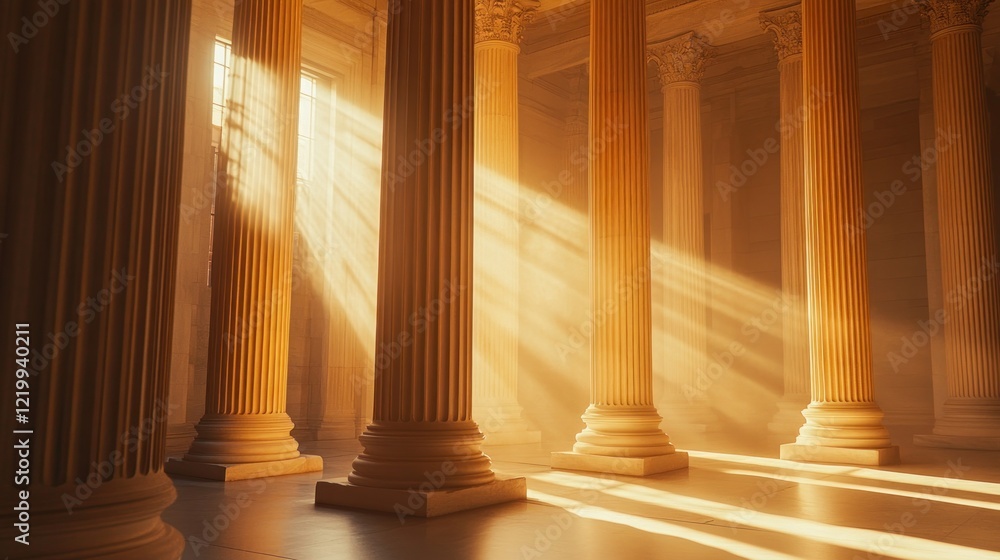 Poster sunlight streaming through classical columns.