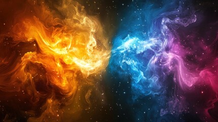 Obraz premium Cosmic Dance: A fiery and icy nebulae clash in a breathtaking display of celestial energy, creating a mesmerizing cosmic ballet.