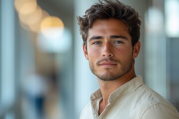 Obraz premium Confident Mature Businessman Portrait in Modern Office Setting Natural Lighting Professional Headshot