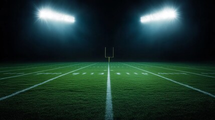 Naklejka premium Football field illuminated by stadium lights with copy space on dark background
