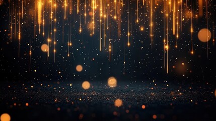 Naklejka premium Golden Particles Falling in Dark Environment Ethereal Glow Background