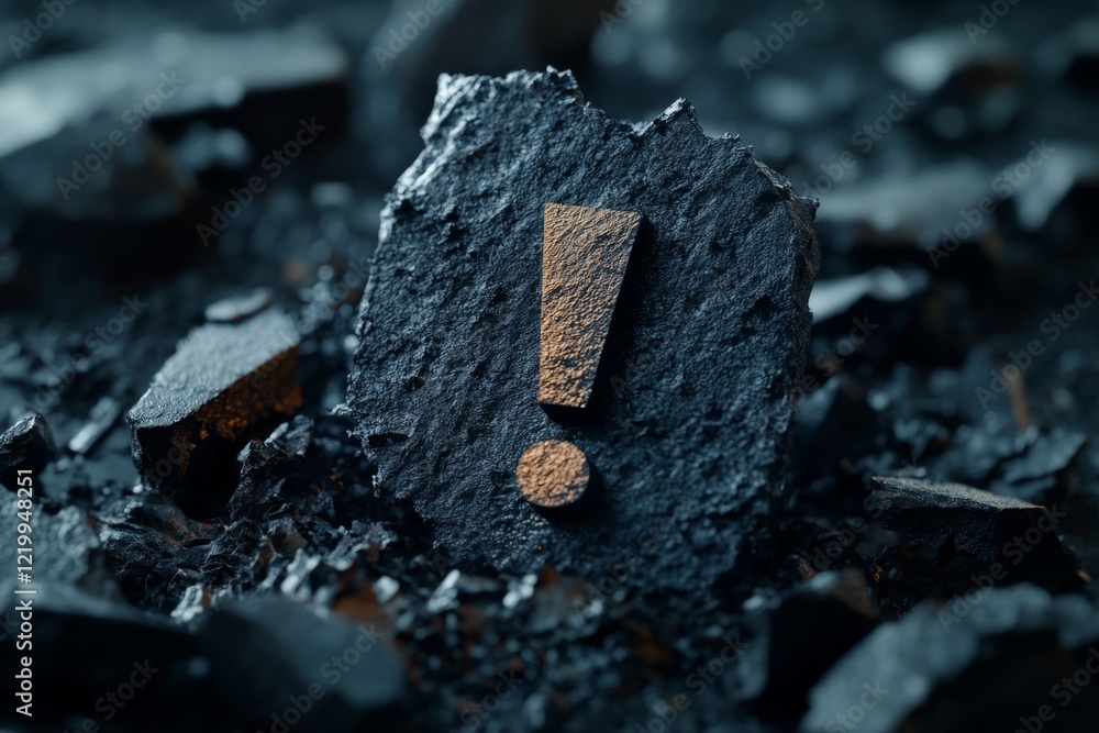 Poster A clean depiction of a single exclamation mark breaking through a flat surface, surrounded by sharp, angular lines representing an intense surprise