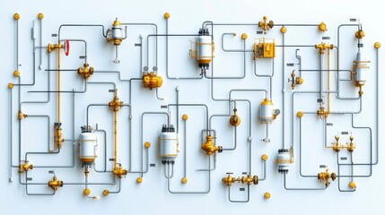 A comprehensive oil and gas production line icon set, with illustrations of drilling rigs, pipelines, storage tanks, and refineries, used to show the flow of oil and gas from extraction to delivery.