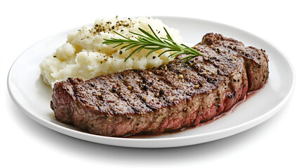 Grilled steak with creamy mashed potatoes, a classic and delicious meal.