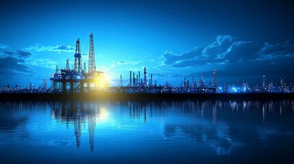 Obraz premium Vector illustrations of oil industry silhouette icons including oil rigs, pipelines, refineries, drilling stations, and industrial equipment used in the oil and gas production process.