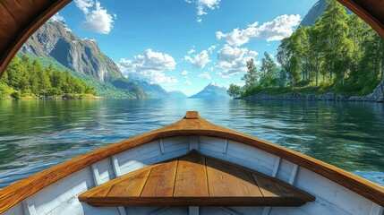 Fototapeta premium Scenic fjord view from a rowboat.