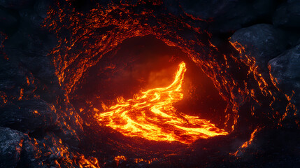 Mystical glowing cavern with a lava river. Dream Cavern. Illustration