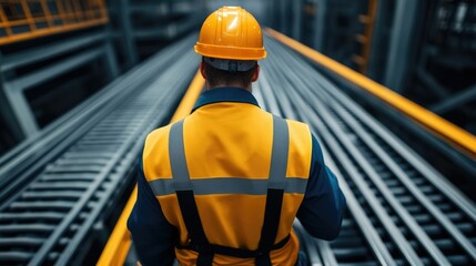 Worker Using Exoskeleton Technology to Lift and Transport Heavy Materials Efficiently in a Futuristic Industrial Factory Setting Showcasing Advancements in Automation and Innovation