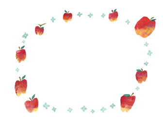 切り絵風のリンゴと小花のかわいい囲みフレーム