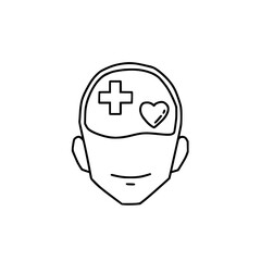 Vector illustration of a human head with a mental health symbol, representing mindfulness, emotional well-being, and mental care