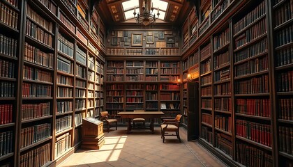 Obraz premium Serene Library Hall Filled With Ancient Books