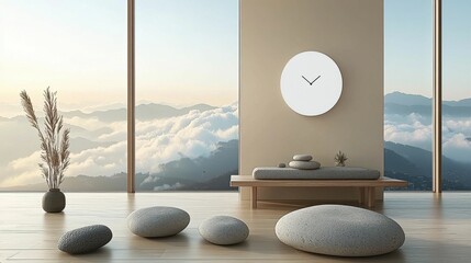 A tranquil and eco-friendly 3D stage with dry plants, rocks, and a pastel beige and cream background, offering a clean, minimalist layout with abundant copy space for product promotion.