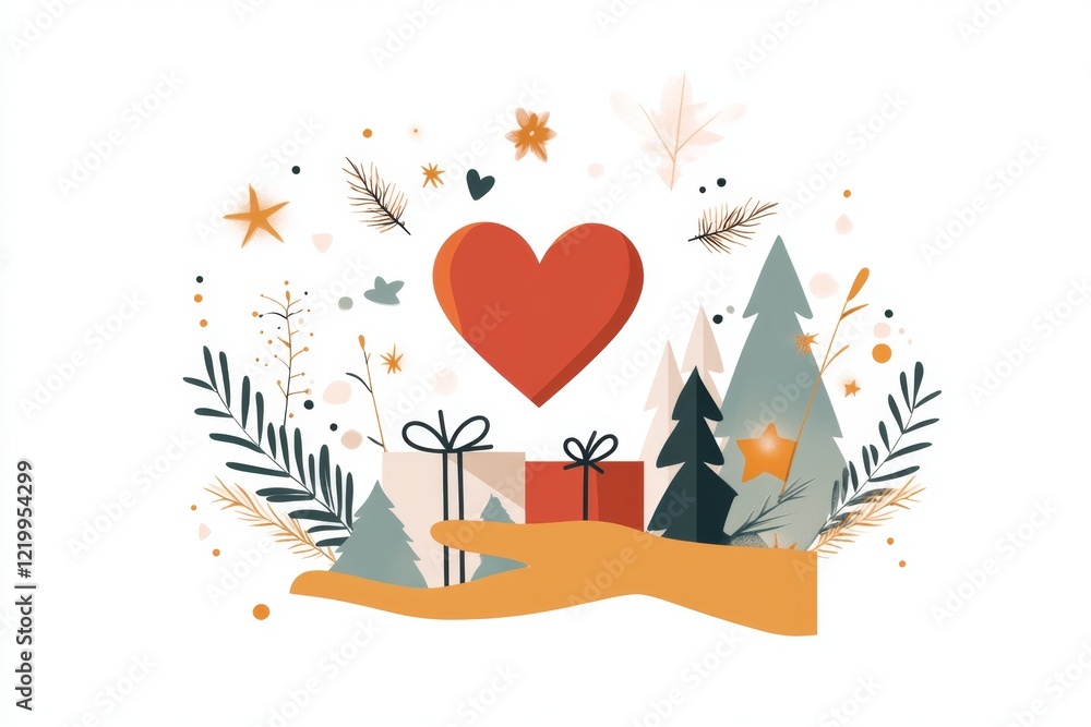 Aufkleber a flat design of a single heart floating above an open hand, with clean lines and warm, pastel color