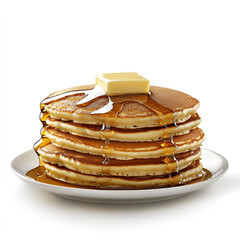A stack of delicious pancakes drizzled with syrup and topped with butter.