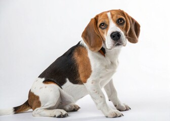 beagle dog sitting on a floor