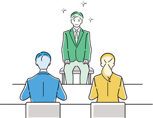 面接を受ける就職活動中の男性と面接官のイラスト