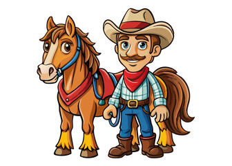 cowboy with horse isolated black outline vector illustration, transparent background