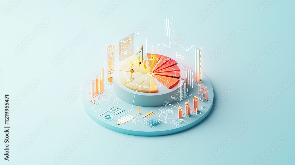 Poster 3d diagram showcasing segmentation, targeting, and data visualization with vibrant colors and futuri