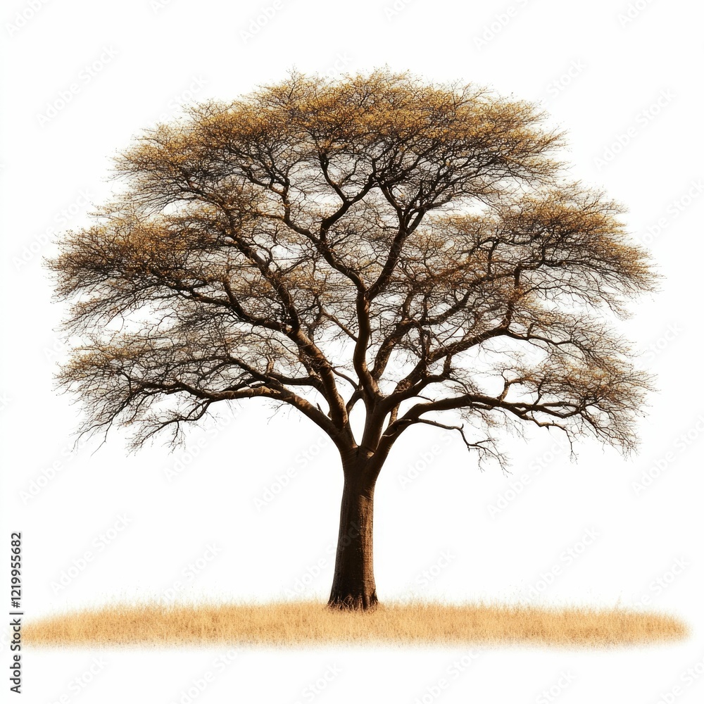 Poster stunning baobab tree with a distinctive silhouette and branching pattern set against a serene white 
