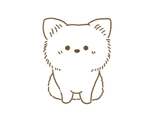 正面を向いてお座りをするチワワのイラスト　線画　手描き風　ゆるかわ