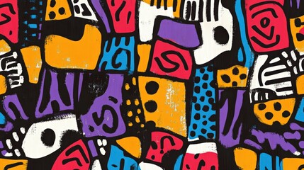 Obraz premium A colorful abstract painting with a lot of different shapes and colors