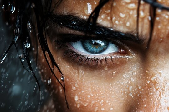 A hyper-realistic close-up of a tear-streaked face, with every pore, wrinkle, and droplet of moisture detailed, their downcast eyes and trembling lips revealing deep shame