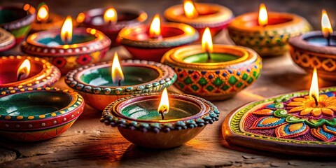 Fototapeta premium Handmade Clay Puja Jars, Diyas & Batis for Diwali Decoration