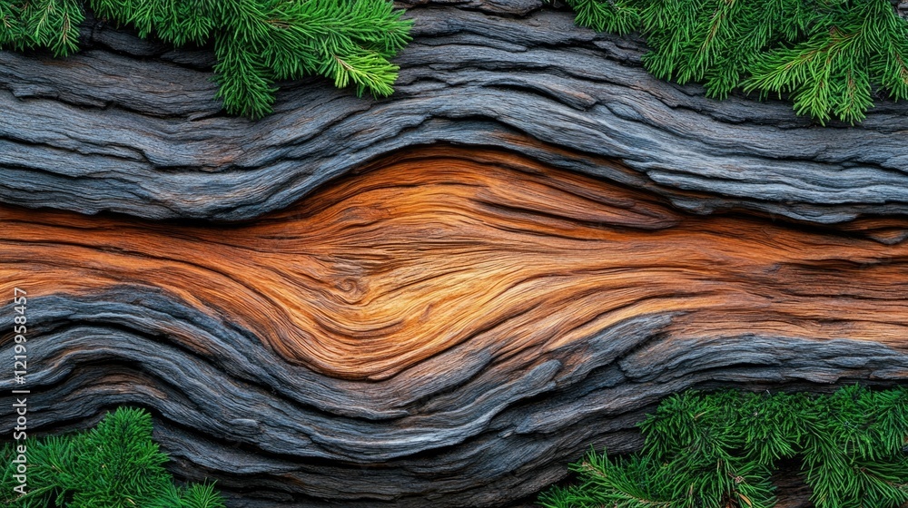 Poster close up of a weathered and textured tree trunk showcasing the natural grooves patterns and earthy t