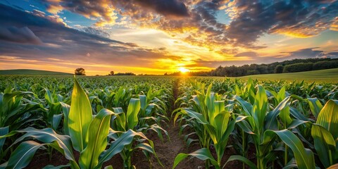Lush Green Cornfields at Sunset - Long Exposure Photography