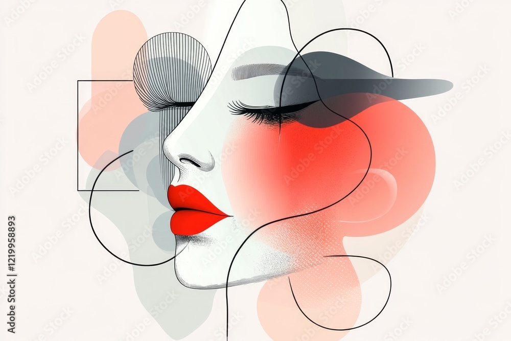 Poster a minimalist illustration of a face with flushed red cheeks and wide eyes, drawn with clean black li