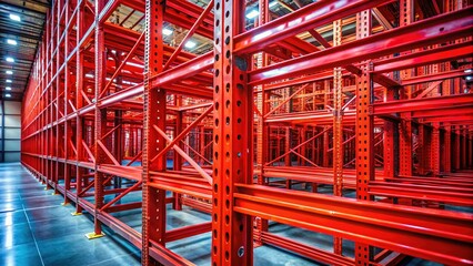 Macro Detail of Red Warehouse Racking System - Industrial Storage
