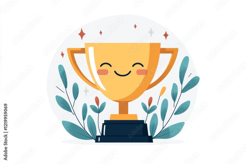 Aufkleber a minimalist illustration of a trophy with clean, bold lines and a simple smiling face engraved on i