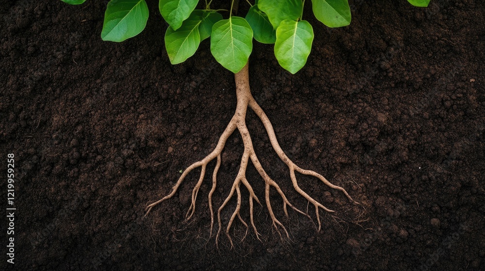 Poster resilient roots of a massive tree gripping the soil and leaves a captivating testament to the stabil