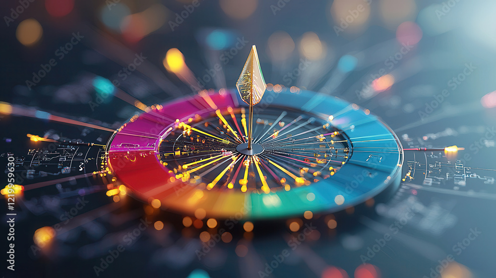 Aufkleber vibrant 3d diagram combining segmentation, targeting, and data visualization, with glowing elements 