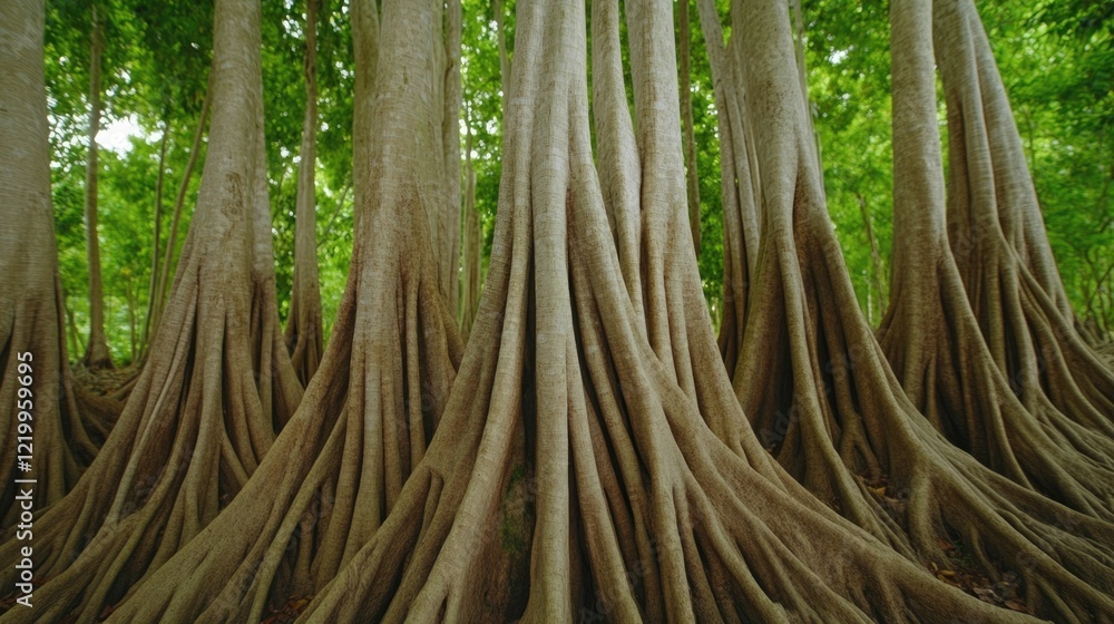 Poster massive and ancient banyan trees with their cascading aerial roots creating a mystical and enchantin