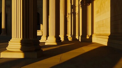 Supreme Court building exterior at sunset, symbolizing justice, law, and the enduring principles of democracy under the warm glow of twilight.